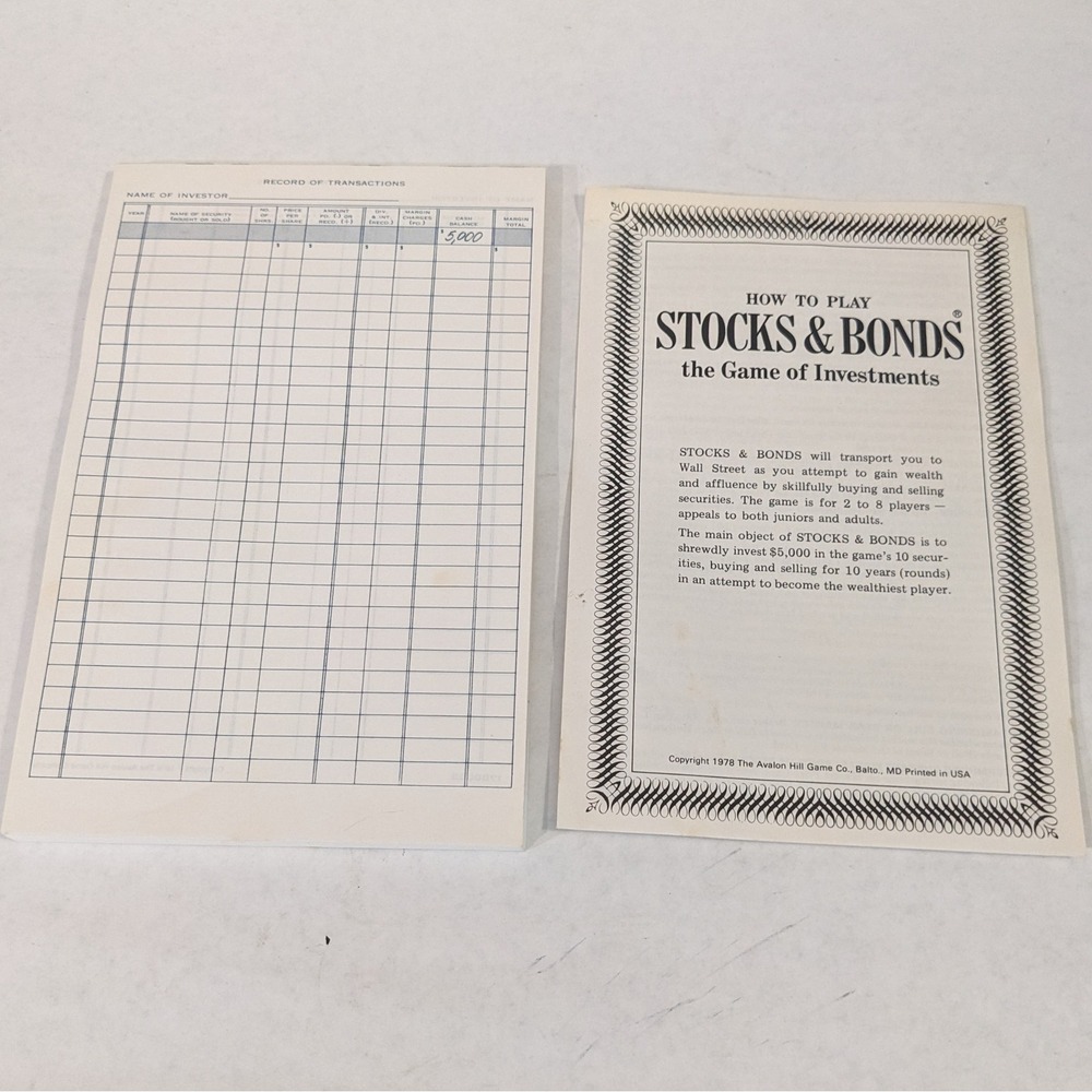 Vtg 1978 Stocks & Bonds Board Game Avalon Hill Bookshelf Game GA-170 Complete - Picture 7 of 9